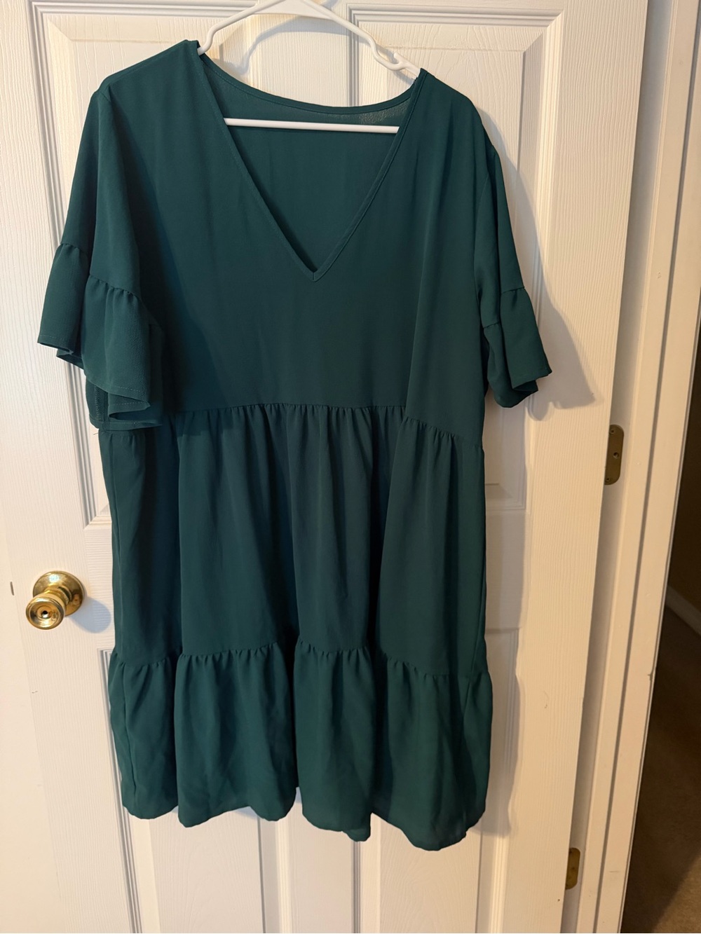 SHEIN Green V-Neck Tiered Midi Dress